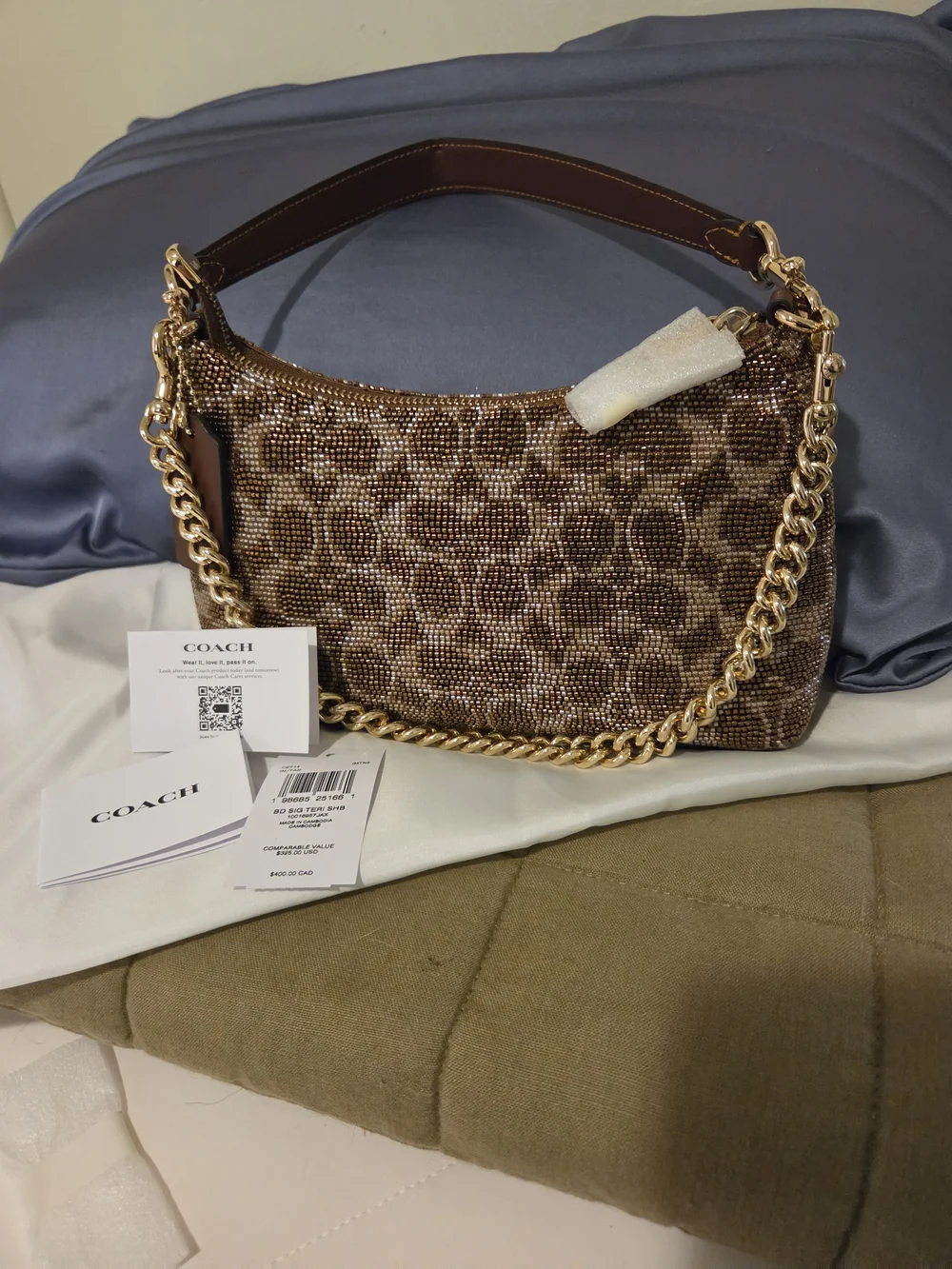 Coach Teri Brown Signature Crystal Embellished Shoulder Bag